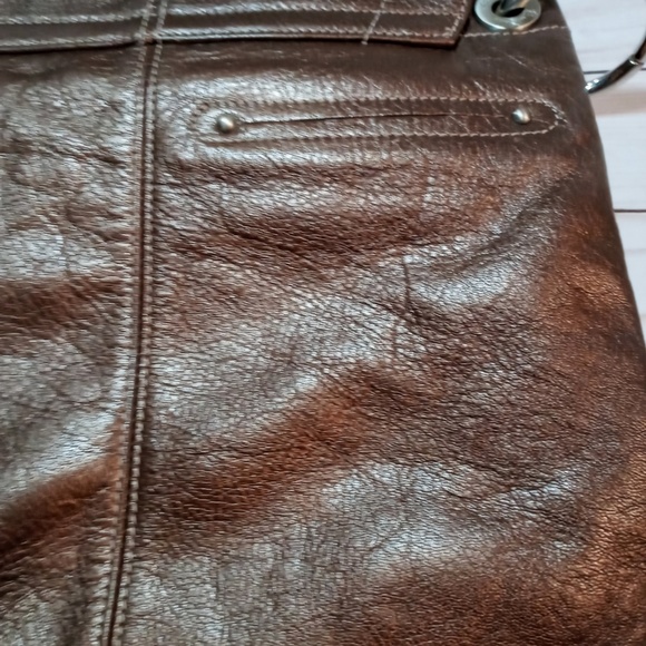 B Makowsky Genuine Bronze Pebbled Leather Satchel - Picture 12 of 13